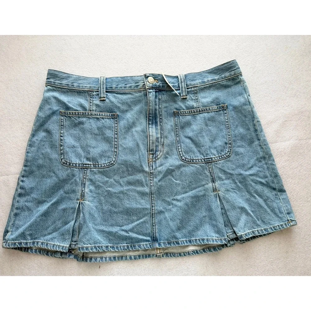 Madewell Pleated Denim Mini Skirt Light Indigo Blue Cotton Size‎ 31 NWT